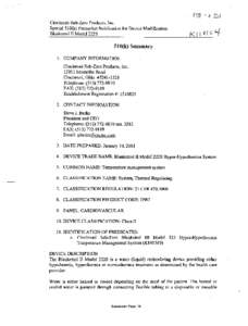 FEB -4 2GWf Cincinnati Sub-Zero Products, Inc. Special 5 10(k) Premarket Notification for Device Modification Blanketrol 11 Model 222S  K