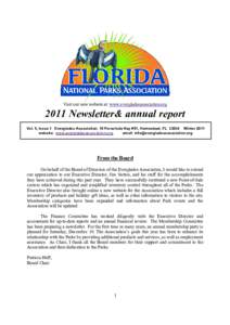 Visit our new website at: www.evergladesassociation.org[removed]Newsletter& annual report Vol. II, Issue 1 Everglades Association, 10 Parachute Key #51, Homestead, FL[removed]Winter 2011 website: www.evergladesassociation.or