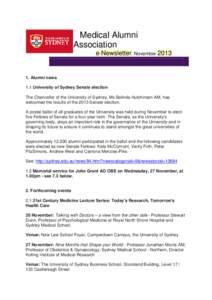 Medical Alumni Association e-Newsletter, November[removed]Alumni news 1.1 University of Sydney Senate election