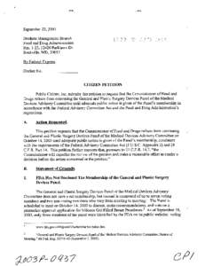 September22,2003 Dockets Management Branch Food and Drug Administration Rm. l-23, 12420 Parklawn Dr. Rockville, MD, 20857 Bv Federal Express