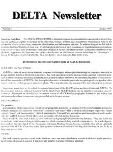 DELTA Newsletter Number 6 OctoberNote from the Editor - The DELTA NEWSLETTER is designed to promote communication among scientists developing and applying computer technology in the collection, storage, analysis, 