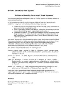 National Professional Development Center on Autism Spectrum Disorders Module: Structured Work Systems  Evidence Base for Structured Work Systems