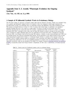 䉷 2014 by The University of Chicago. All rights reserved. DOI: Appendix from S. J. Arnold, “Phenotypic Evolution: the Ongoing Synthesis” (Am. Nat., vol. 183, no. 4, p. 000)