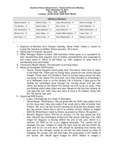 Southern Arizona Roadrunners – Board of Directors Meeting Date: November 10, 2014  Time: 6:30 – 8:30 PM Location: Health SouthNorth Wyatt) SAR Board Members Randy Accetta – A