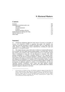 9. Electoral Matters Contents Summary Entitlement to enrolment and to vote Threshold Test and assessment