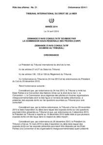 Rôle des affaires : No. 21  OrdonnanceTRIBUNAL INTERNATIONAL DU DROIT DE LA MER