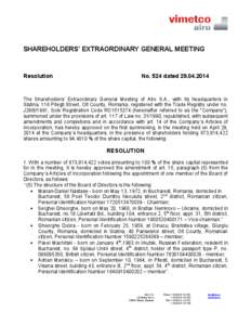 SHAREHOLDERS’ EXTRAORDINARY GENERAL MEETING  Resolution No. 524 dated[removed]