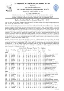 ASTRONOMICAL INFORMATION SHEET No. 103 Prepared by HM Nautical Almanac Office THE UNITED KINGDOM HYDROGRAPHIC OFFICE Admiralty Way, Taunton, Somerset, TA1 2DN