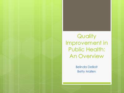 Quality Improvement in Public Health: An Overview Belinda DeBolt Betty Mallen