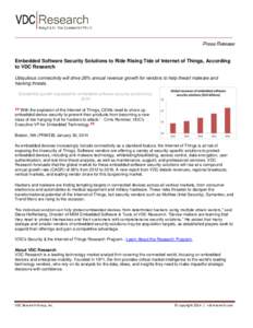 Press Release Embedded Software Security Solutions to Ride Rising Tide of Internet of Things, According to VDC Research Ubiquitous connectivity will drive 26% annual revenue growth for vendors to help thwart malware and 