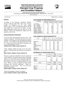 United States Department of Agriculture National Agricultural Statistics Service Georgia Crop Progress and Condition Report Cooperating with the Georgia Department of Agriculture