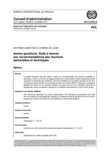 Autres questions: Suite à donner aux recommandations des réunions sectorielles et techniques