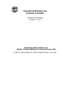 IMFC Statement by Vittorio Umberto Grilli; Minister of Finance, Ministry of Economy and Finance, Italy; October 13, 2012