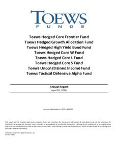 Toews Hedged Core Frontier Fund Toews Hedged Growth Allocation Fund Toews Hedged High Yield Bond Fund Toews Hedged Core W Fund Toews Hedged Core L Fund Toews Hedged Core S Fund