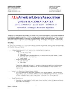 Recruitment / American Library Association / Las Vegas /  Nevada / Business / United States / Human resource management / Invoice / Booth