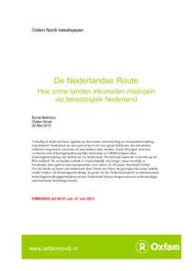 Oxfam Novib beleidspaper  De Nederlandse Route Hoe arme landen inkomsten mislopen via belastinglek Nederland Esmé Berkhout