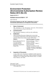 Australian Capital Territory  Environment Protection (Environmental Authorisation Review) Notice[removed]No 24) Register No E91-14
