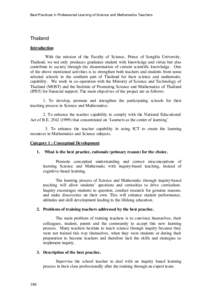 Best Practices in Professional Learning of Science and Mathematics Teachers  Thailand Introduction With the mission of the Faculty of Science, Prince of Songkla University, Thailand, we not only produces graduates studen