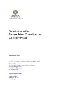 BSL submission to the Senate Select Committee inquiry on electricity prices