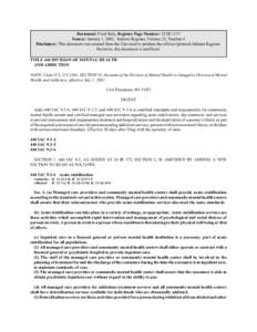 Document: Final Rule, Register Page Number: 25 IR 1137 Source: January 1, 2002, Indiana Register, Volume 25, Number 4 Disclaimer: This document was created from the files used to produce the official (printed) Indiana Re