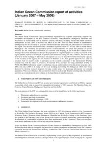 SC/60/O15  Indian Ocean Commission report of activities (January 2007 – MaySC/60/O15. ETIENNE, D., BONNE, G., DROUOT-DULAU, V., DE TOMA CADINOUCHE, A., GIROUX, F., RAZAFINDRAKOTO, Y. The Indian Ocean Commission 