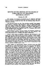 MINUTES OF THE MEETING OF THE BOARD OF DIRECTORS OF THE OKLAHOMA HISTORICAL SOCIETY October The meeting of the Board of Directors of the Oklahoma Historical Society convened in the Historical Society Building, Oklahoma C