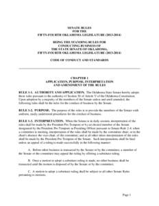 SENATE RULES FOR THE FIFTY-FOURTH OKLAHOMA LEGISLATURE[removed]BEING THE STANDING RULES FOR CONDUCTING BUSINESS OF THE STATE SENATE OF OKLAHOMA,