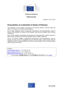 EUROPEAN COMMISSION  PRESS RELEASE Brussels, 23 July[removed]Presentation of credentials of Heads of Missions