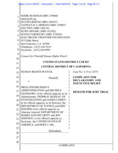 Case 2:15-cv[removed]Document 1 Filed[removed]Page 1 of 19 Page ID #:1  1 MARK RUMOLD (SBN[removed]removed] 2 DAVID GREENE (SBN[removed]NATHAN D. CARDOZO (SBN[removed])