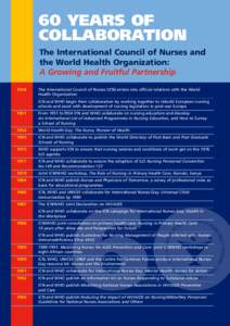 60 YEARS OF COLLABORATION The International Council of Nurses and the World Health Organization: A Growing and Fruitful Partnership 1948