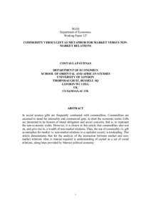 SOAS Department of Economics Working Paper 127 COMMODITY VERSUS GIFT AS METAPHOR FOR MARKET VERSUS NONMARKET RELATIONS  COSTAS LAPAVITSAS