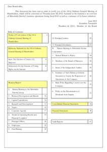 Dear Shareholder, This document has been sent in order to notify you of the 141st Ordinary General Meeting of Shareholders, which will be convened on Thursday June 28, 2012. Included in the material is an overview of Mit