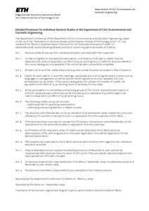 Departement of Civil, Enrironmental and Geomatic Engineering Detailed Provisions for Individual Doctoral Studies at the Department of Civil, Environmental and Geomatic Engineering The Department Conference of the Departm