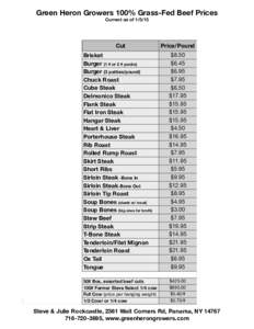 Green Heron Growers 100% Grass-Fed Beef Prices Current as of[removed] !  Cut