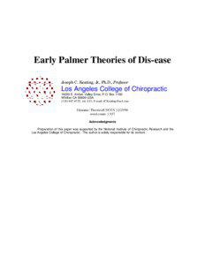 Early Palmer Theories of Dis-ease Joseph C. Keating, Jr., Ph.D., Professor