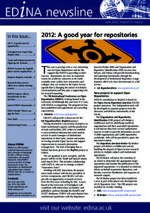 June 2012, Volume 17, Issue 2  In this Issue[removed]: A good year for repositories