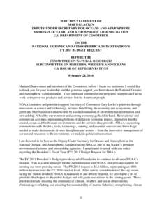 WRITTEN STATEMENT OF MARY GLACKIN DEPUTY UNDER SECRETARY FOR OCEANS AND ATMOSPHERE NATIONAL OCEANIC AND ATMOSPHERIC ADMINISTRATION U.S. DEPARTMENT OF COMMERCE ON THE