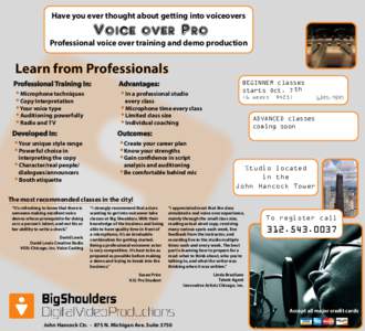 Have you ever thought about getting into voiceovers  Voice over Pro Professional voice over training and demo production