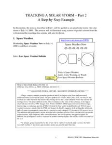 TRACKING A SOLAR STORM – Part 2 A Step-by-Step Example In this section, the process described in Part 1 will be applied to an actual solar storm: the solar storm of July 14, 2000. The process will be illustrated using 