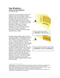 Sign Brightness Measuring Sign Brightness by Gregory Young Apart from energy consumption, there are the important issues of light trespass and light pollution, which cause distraction, obscure stars