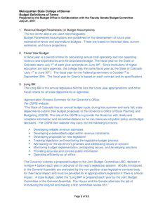 Metropolitan State College of Denver Budget Definitions of Terms Prepared by the Budget Office in Collaboration with the Faculty Senate Budget Committee