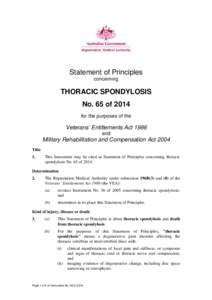 Statement of Principles concerning thoracic spondylosis No. 65 of 2014