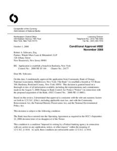 O Comptroller of the Currency Administrator of National Banks Northeastern District Office 340 Madison Avenue, Fifth Floor New York, New York 10173