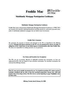Offering Circular for Multifamily Mortgage Participation Certificates, February 22, [removed]Freddie Mac