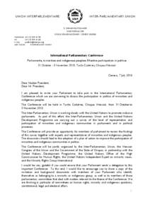 UNION INTERPARLEMENTAIRE  INTER-PARLIAMENTARY UNION 5, CHEMIN DU POMMIER CASE POSTALE 330