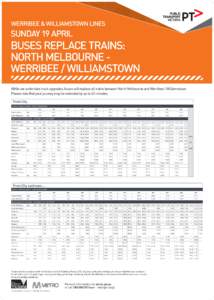 WERRIBEE & WILLIAMSTOWN LINES  SUNDAY 19 APRIL BUSES REPLACE TRAINS: NORTH MELBOURNE WERRIBEE / WILLIAMSTOWN