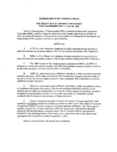 MEMORANDUM OF UNDERSTANDING SOUTHERN NEW HAMPSHIRE UNIVERSITY NEW HAMPSHIRE INSTITUTE OF ART This is a Memorandum of Understanding (MOU) between Southern New Hampshire University (SNHU) and New Hampshire Institute of Art