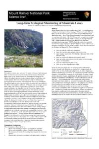 Long-term Ecological Monitoring of Mountain Lakes Barbara A. Samora and Rebecca A. Lofgren, Mount Rainier National Park Methods Mount Rainier lakes have been studied since[removed]Current long-term ecological monitoring ha