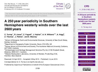 This discussion paper is/has been under review for the journal Climate of the Past (CP). Please refer to the corresponding final paper in CP if available. Discussion Paper  Clim. Past Discuss., 11, 2159–2180, 2015