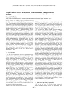 GEOPHYSICAL RESEARCH LETTERS, VOL. 30, NO. 9, 1480, doi:[removed]2003GL016872, 2003  Tropical Pacific Ocean heat content variations and ENSO persistence barriers Michael J. McPhaden Pacific Marine Environmental Laboratory